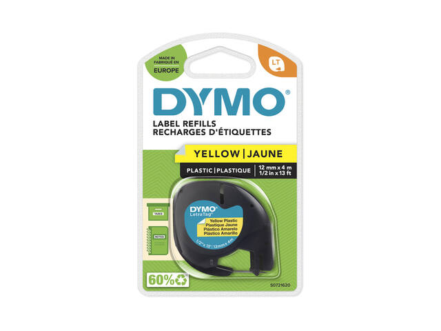 Labeltape Dymo LetraTag plastic 12mm geel