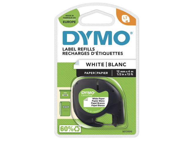 Labeltape Dymo LetraTag papier 12mm wit