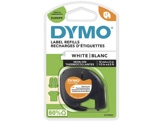 Labeltape Dymo LetraTag strijkbaar 12mm wit