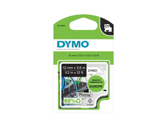 Labeltape Dymo LabelManager D1 nylon 12mm wit