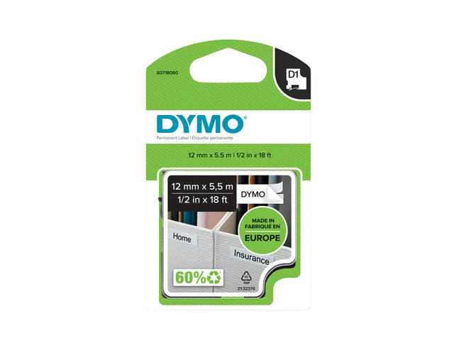 Labeltape Dymo LabelManager D1 polyester 12mm wit