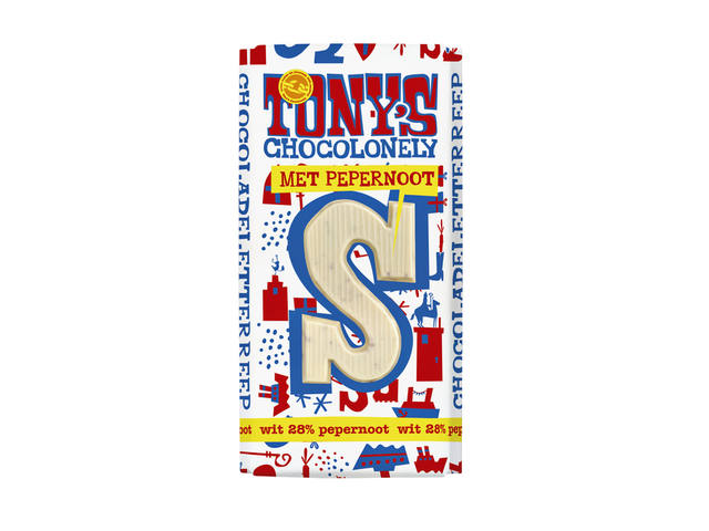 Chocoladeletter Tony Chocolonely wit pepernoot S