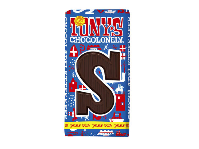 Chocoladeletter Tony Chocolonely puur S 180gr