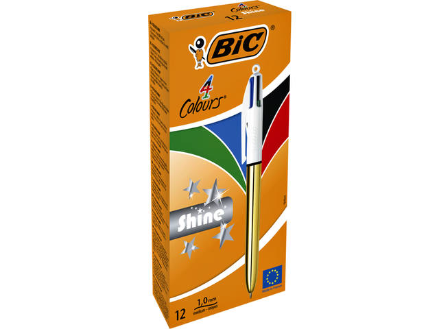 Balpen Bic 4kleuren shine M goud