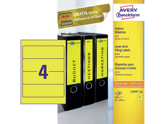Rugetiket Avery breed 61x192mm zelfklevend geel