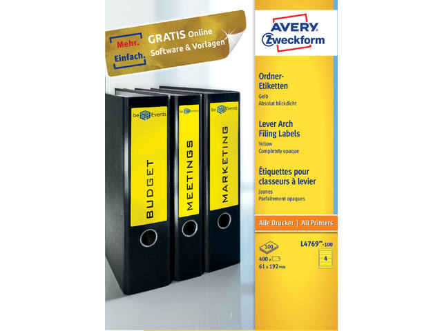 Rugetiket Avery breed 61x192mm zelfklevend geel