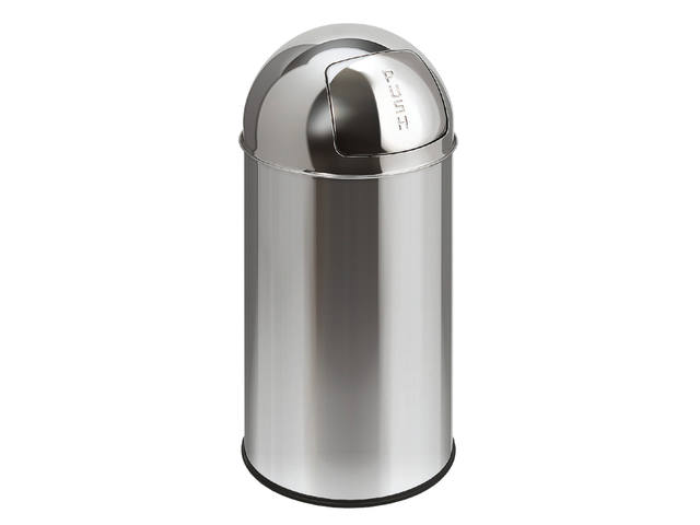 Afvalbak pushcan 40liter met pushdeksel zilver