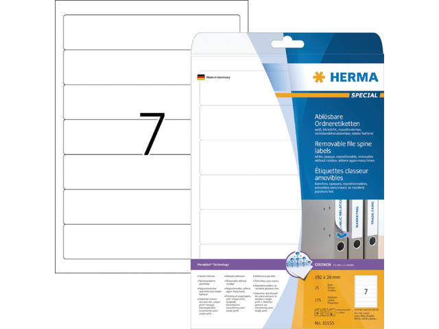 Rugetiket HERMA 10155 smal 38x192mm verwijderb wit