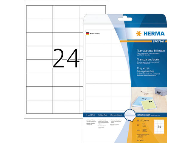 Etiket HERMA 4681 66x33.8mm transparant 600st