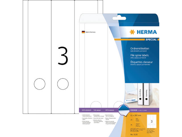 Rugetiket HERMA 5135 breed/ lang 61x297mm zkl wit