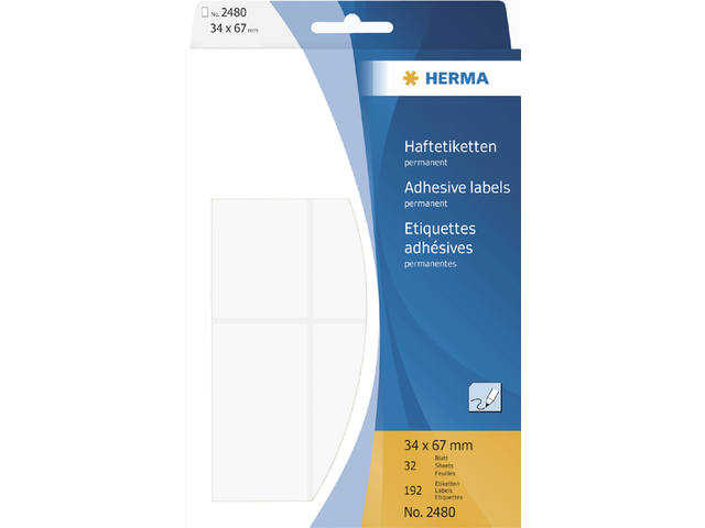 Etiket HERMA 2480 34x67mm wit 192st
