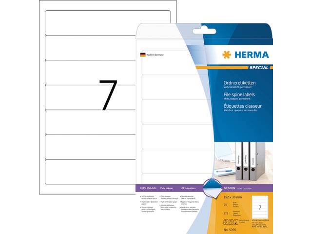 Rugetiket HERMA 5090 smal 38x192mm zelfklevend wit