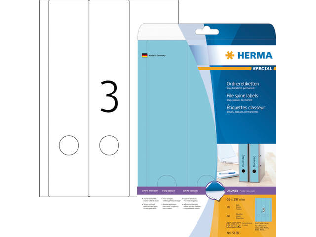 Rugetiket HERMA 5138 breed/lang 61x297mm zkl blauw
