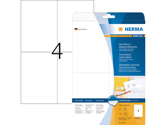 Etiket HERMA 4229 105x148mm A6 correctie wit 100st