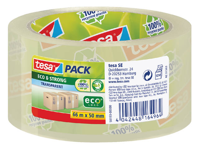 Verpakkingstape tesapack Eco 66mx50mm transparant