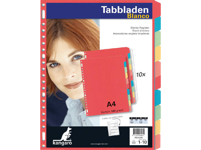 Tabblad Kangaro 23r PE410M 10 delig assorti karton