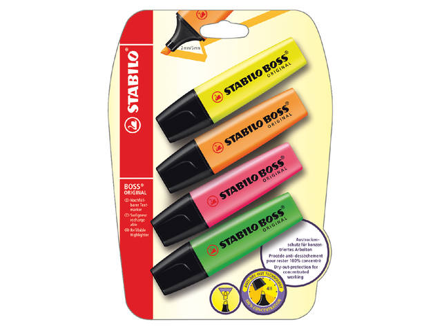 Markeerstift STABILO BOSS 70/4 4st assorti