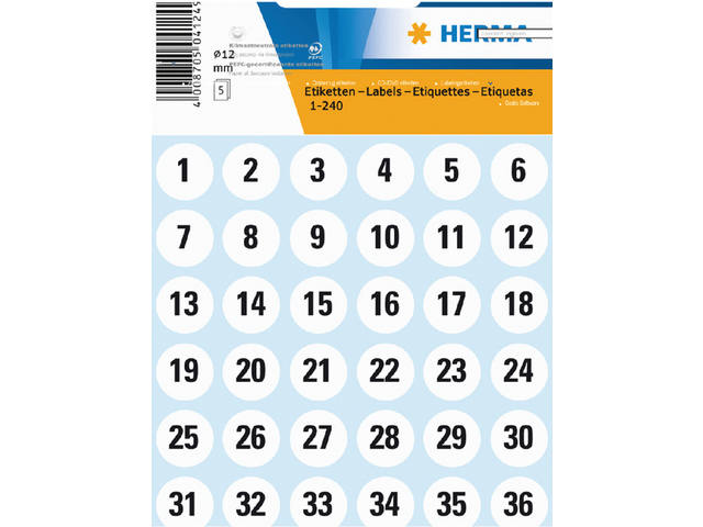 Etiket HERMA 4124 12mm getallen 1-240 240st