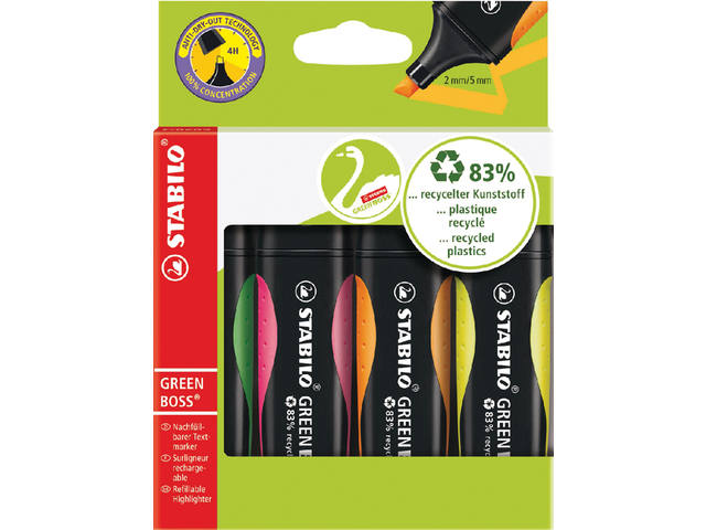 Markeerstift STABILO GREEN BOSS 6070/4 4st assorti