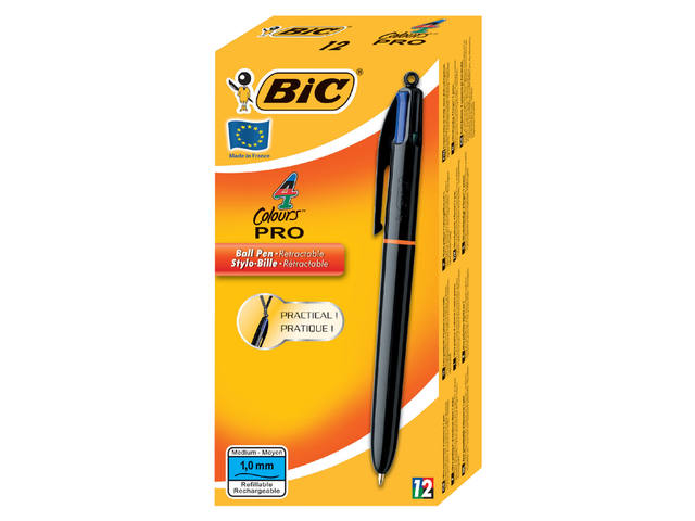 Balpen Bic 4kleuren pro met ring M zwart