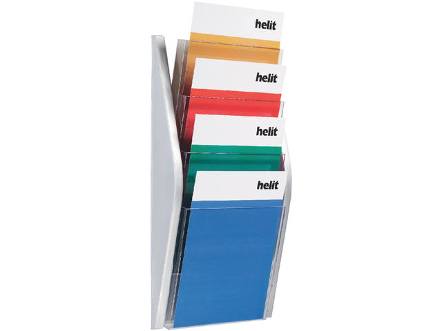 Folderhouder Helit wand 4x A4 zilver