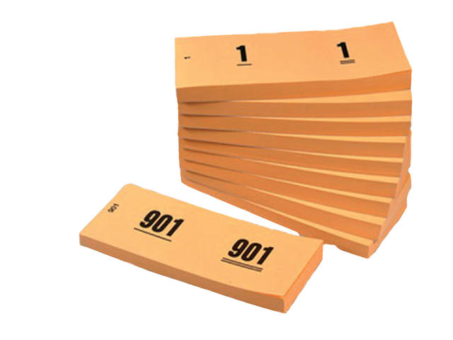 Nummerblok 42x105mm nummering 1 1000 oranje 10st
