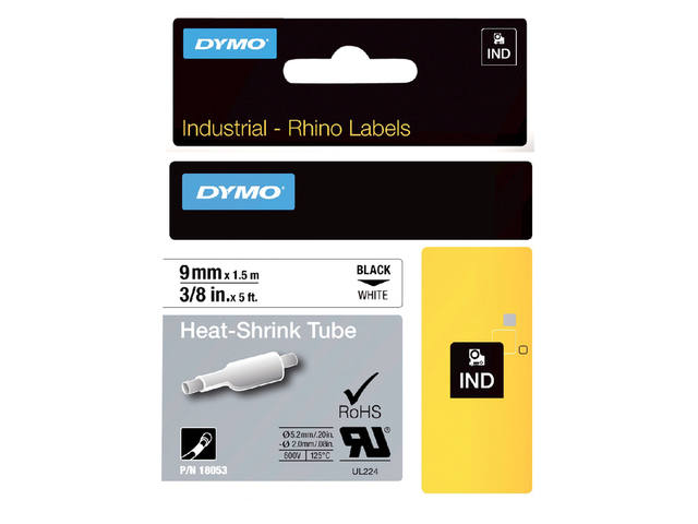 Labeltape Dymo Rhino industrieel krimpkous 9mm wit