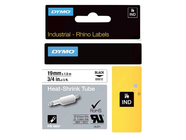 Labeltape Dymo Rhino industrieel krimpkous 19mm wt
