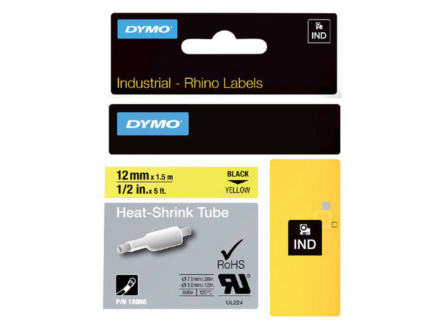Labeltape Dymo Rhino industrieel krimpkous 12mm gl