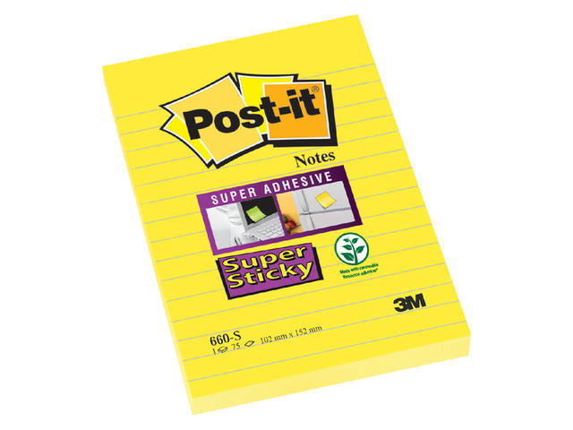 Memoblok Post-it 660 Super Sticky 102x152 geel