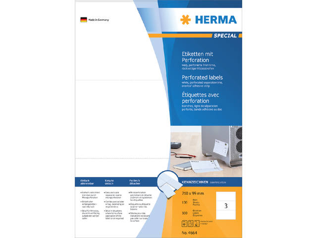Etiket HERMA 4664 210x99mm geperforeerd wit 300st