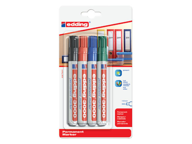 Viltstift edding 3000 rond 1.5-3mm blist4 assorti