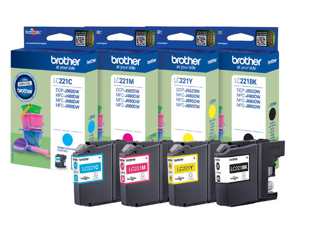 Inktcartridge Brother LC-221VALBP zwart + 3kleuren