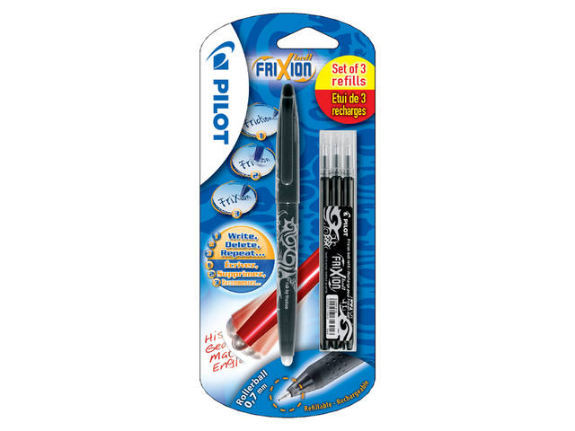 Rollerpen PILOT friXion BL-FR7 M + 3 vull zwart