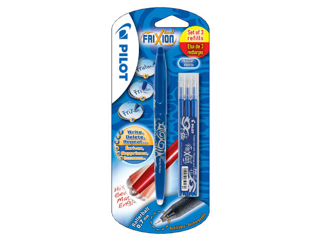 Rollerpen PILOT friXion BL-FR7 M + 3 vull blauw