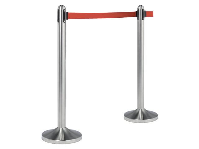 Afzetpaal Securit RVS met rolband 210cm rood
