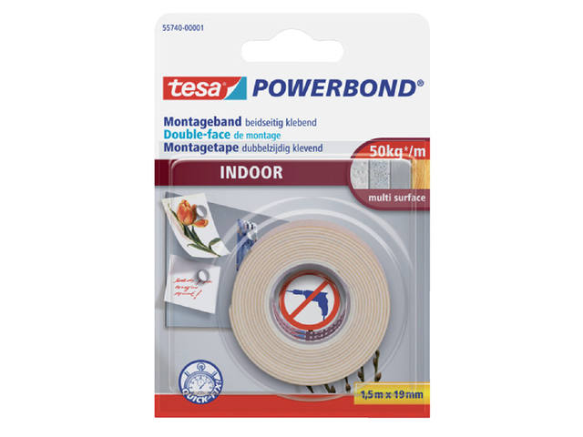 Dubbelzijdig montagetape tesa Indoor 1.5mx19mm wit