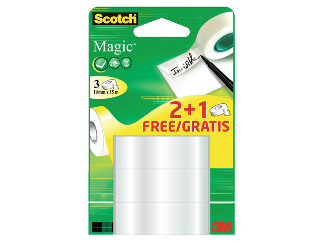 Plakband Scotch Magic 19mmx15m 2+1 onzichtbaar