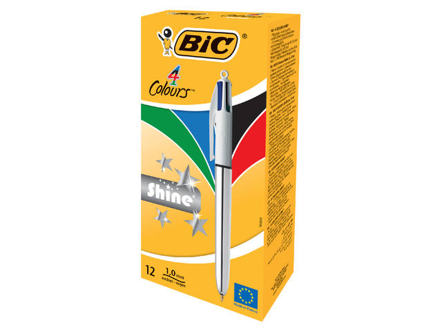 Balpen Bic 4kleuren shine M zilver