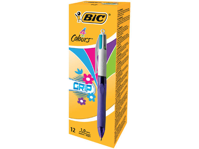 Balpen Bic 4kleuren grip fashion M paars