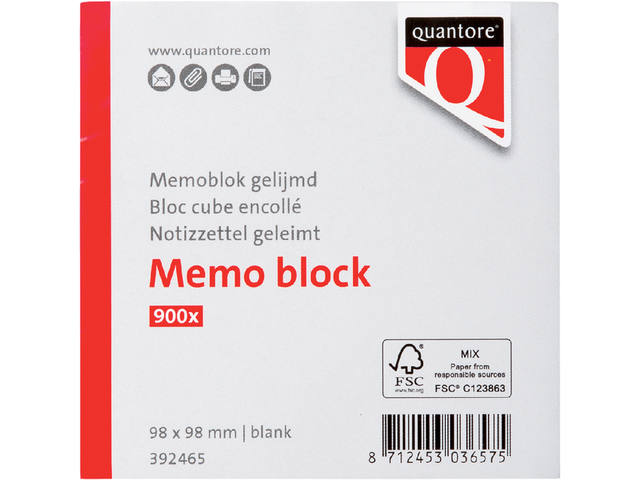 Memoblok Quantore kopgelijmd 98x98mm 900v