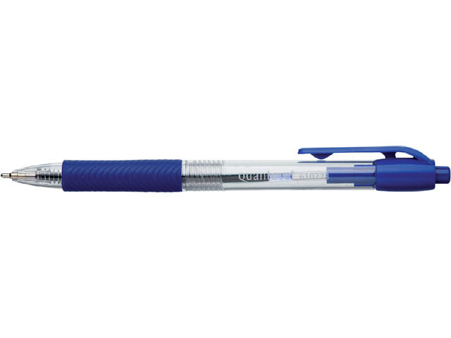 Balpen Quantore rubberen grip drukknop blauw