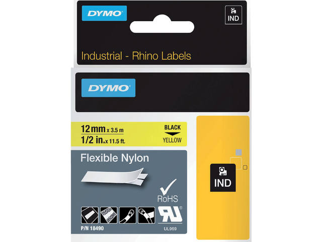 Labeltape Dymo Rhino industrieel nylon 12mm geel
