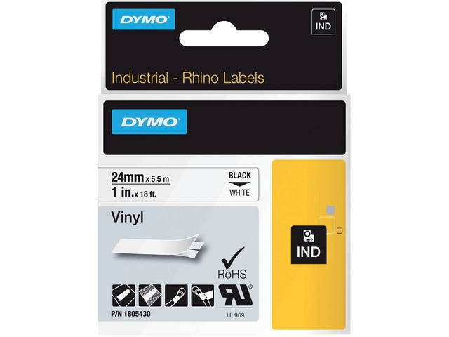 Labeltape Dymo Rhino industrieel vinyl 24mm wit
