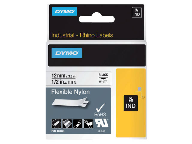 Labeltape Dymo Rhino industrieel nylon 12mm wit