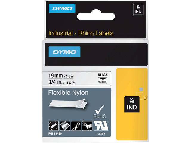 Labeltape Dymo Rhino industrieel nylon 19mm wit