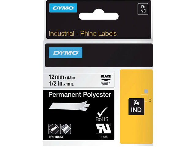 Labeltape Dymo Rhino industrieel polyester 12mm wt