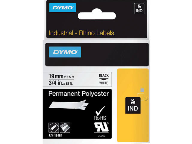 Labeltape Dymo Rhino industrieel polyester 19mm wt