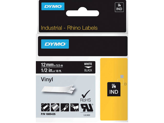 Labeltape Dymo Rhino industrieel vinyl 12mm zwart
