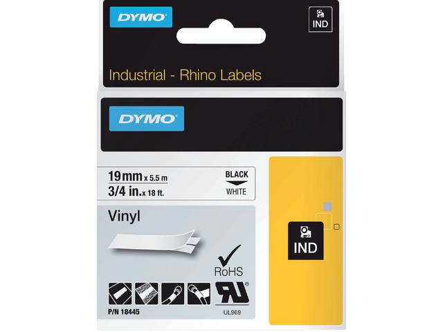 Labeltape Dymo Rhino industrieel vinyl 19mm wit